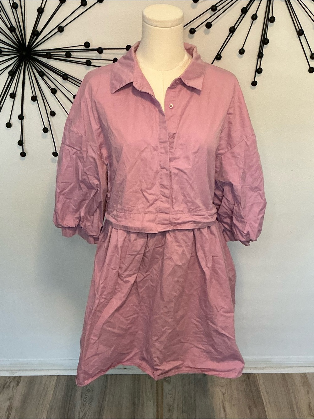 English Factory Lavender Shirt Dress Medium Puff Sleeve Collared Mini Dress